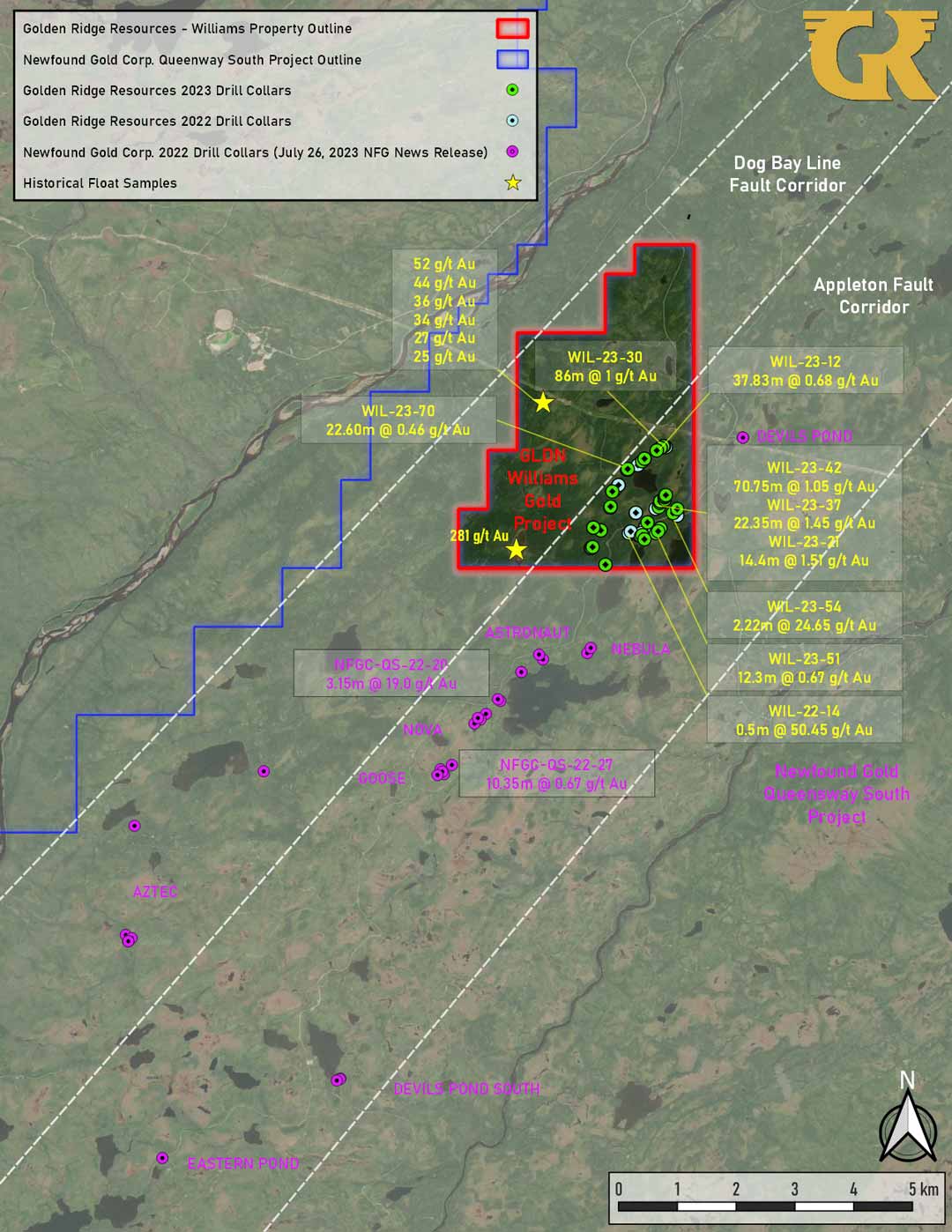 Figure 2 – GLDN Williams Property Located Within Newfound Gold Corp.’s Queensway South Project (1)